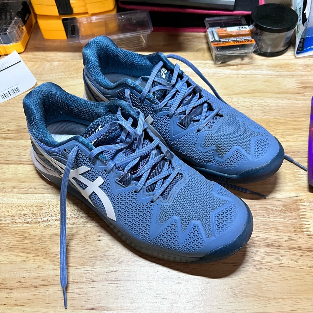 ASICS Gel Resolution 8 Size 9 Blue Harmony White Tennis Shoes